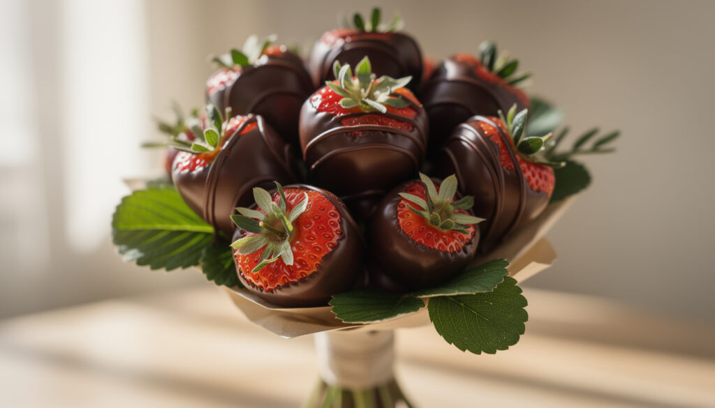 découvrez notre délicieux bouquet de fraises au chocolat, une gourmandise parfaite pour toutes les occasions, alliant fraîcheur et douceur chocolatée.