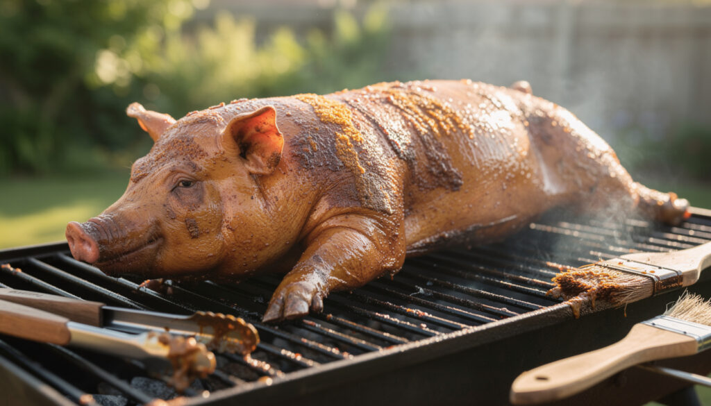 découvrez notre recette savoureuse de cochon de lait mariné au barbecue, cuit lentement pour une viande tendre et juteuse, parfaite pour vos repas conviviaux.