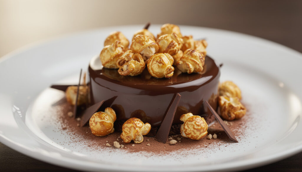 découvrez notre entremets pop-corn chocolat, une délicieuse gourmandise alliant le croquant du pop-corn à la douceur du chocolat pour un dessert original et savoureux.