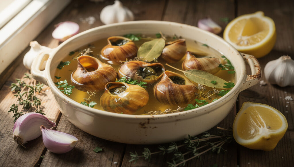 découvrez la recette classique des escargots au court-bouillon traditionnel, une préparation savoureuse qui sublime ce délice gastronomique français.