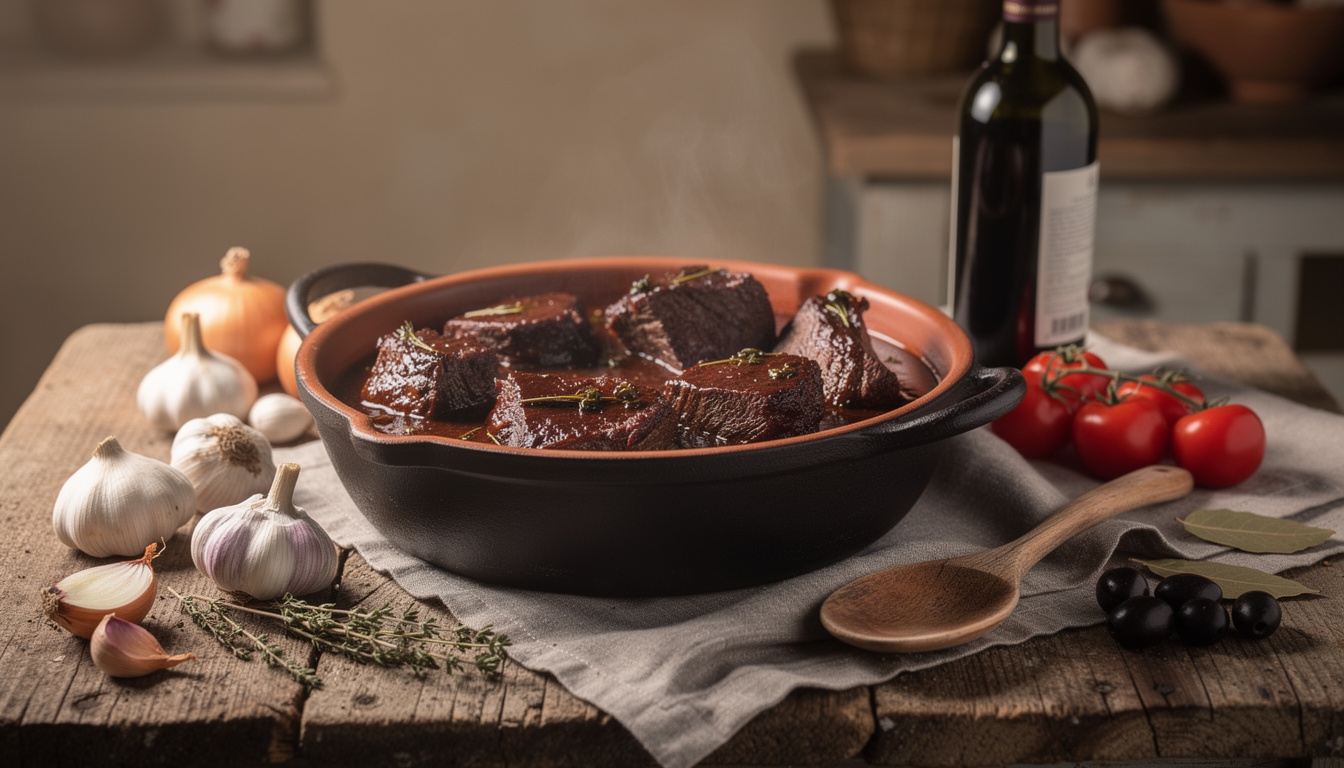 découvrez notre recette traditionnelle de gardianne de taureau, un plat emblématique de la cuisine provençale alliant saveurs authentiques et viande tendre.