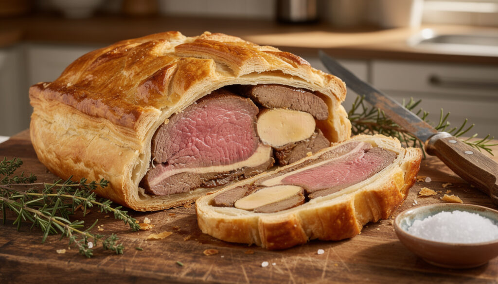 découvrez notre recette raffinée de rôti de bœuf en croûte garnie de foie gras maison, parfaite pour un repas festif et gourmand.