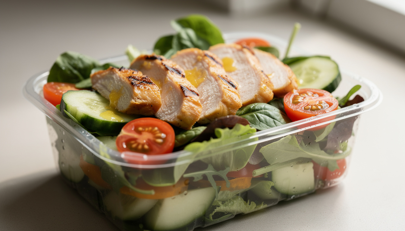 découvrez notre salade fraîche en barquette au poulet citron, une option saine et savoureuse parfaite pour un repas léger et équilibré.