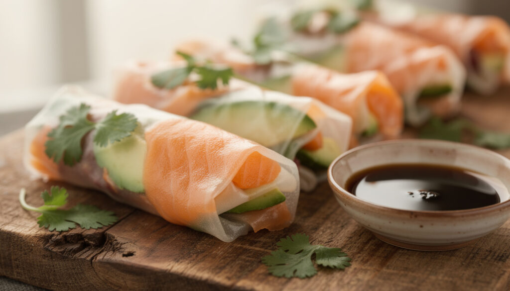 découvrez notre recette maison de spring rolls au saumon et avocat, frais et savoureux, parfaite pour une entrée légère et gourmande.