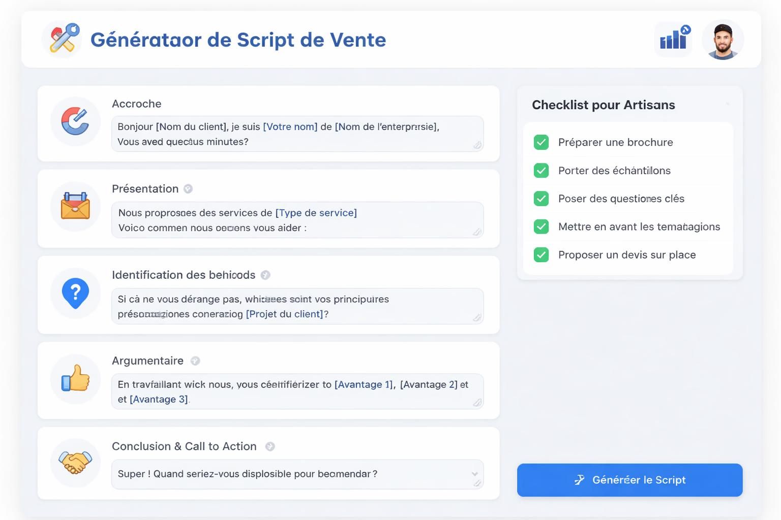 apprenez les techniques de vente essentielles pour artisans grâce à des scripts simples et pratiques, conçus pour améliorer vos performances commerciales efficacement.