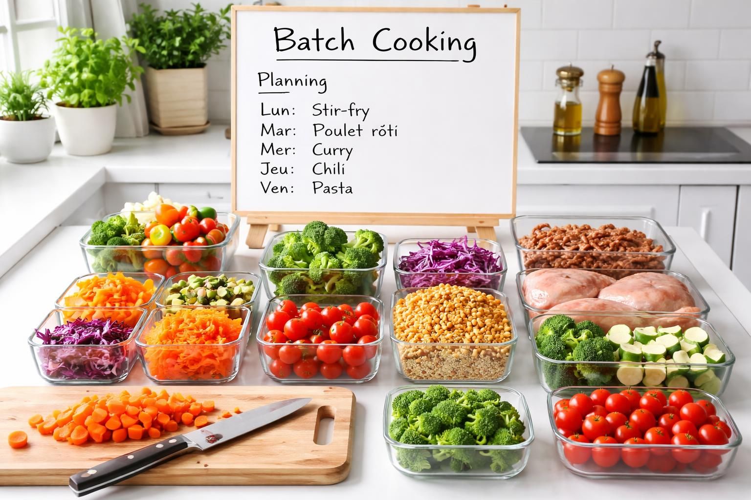 découvrez un plan de batch cooking pour débutants conçu pour préparer vos repas en seulement 2 heures. simplifiez votre cuisine et gagnez du temps avec des recettes faciles et rapides à réaliser.