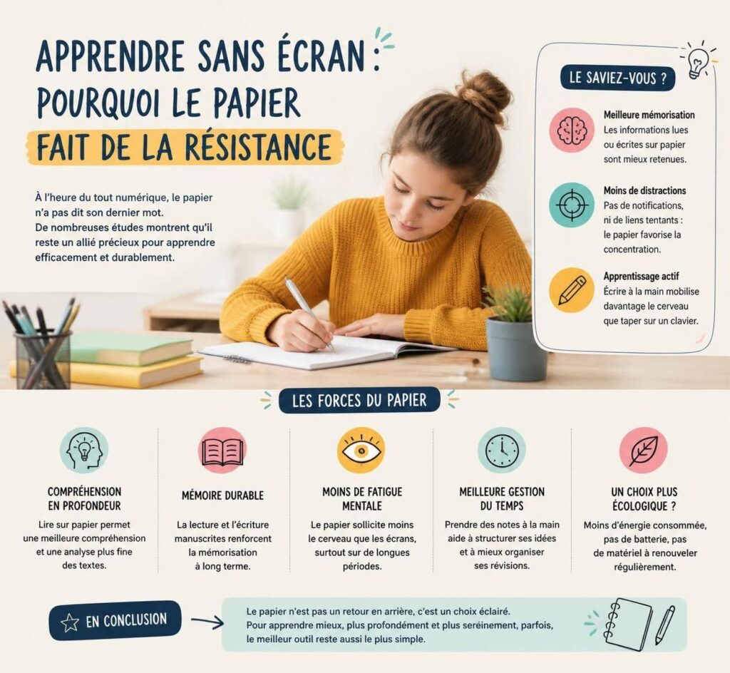 découvrez pourquoi apprendre sans écran, grâce au papier, reste une méthode efficace et résistante face au numérique.